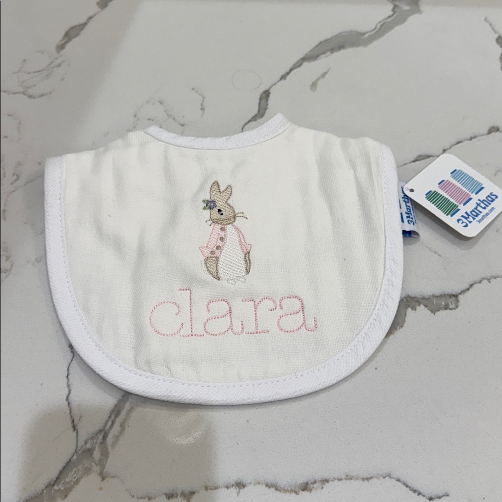 3Marthas Bib & Burp Set w/ Clara & Bunny Embroidery NWT - Picture 3 of 5